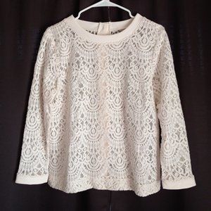 Banana Republic Cream Sheer Lace Button Up Back Blouse Size L